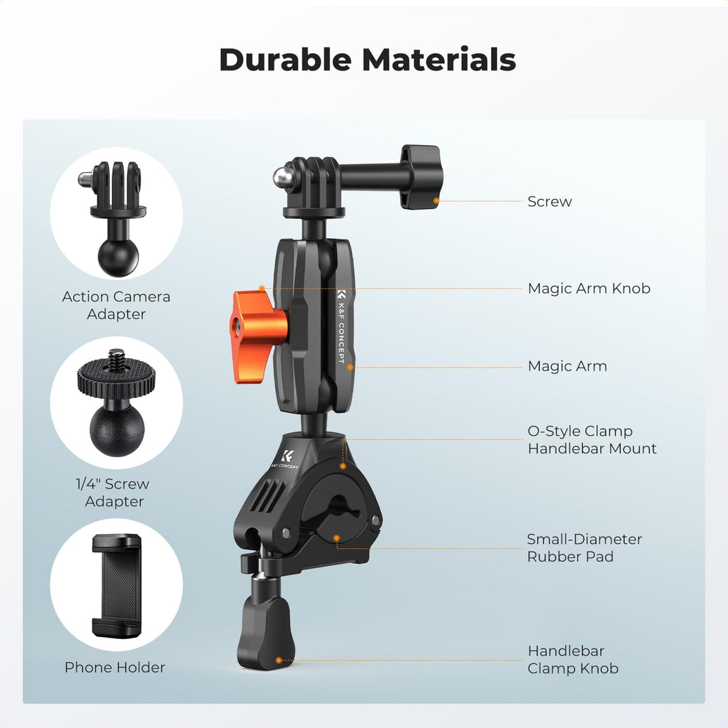 Bike Handlebar Bike Mount with 360° Dual Ball Head Camera Clamp