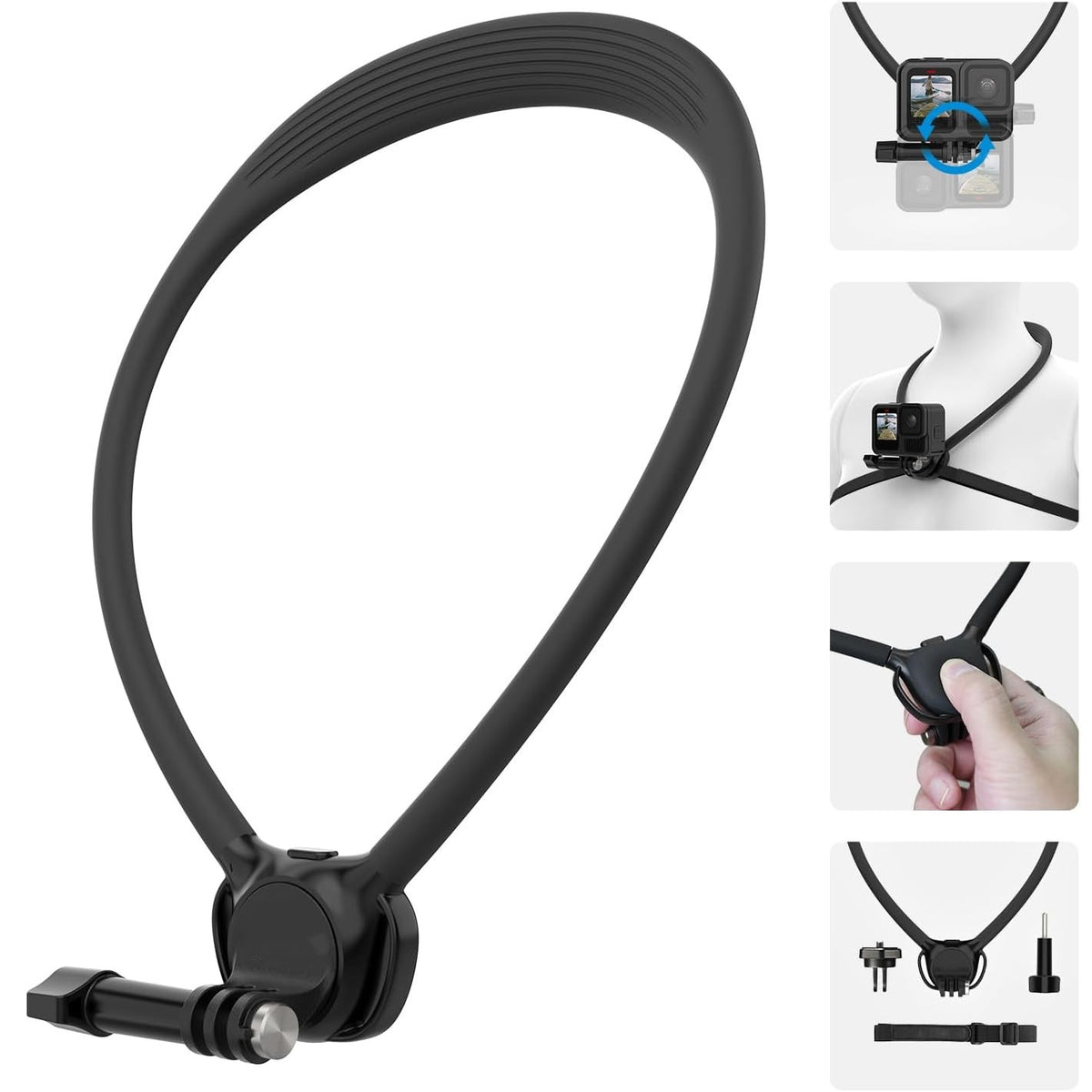 Neck Mount with Air Cushion, Adjustable Chest Strap and Neck Mount for Hands-Free POV Vlogging for GoPro Hero 13/12/11/10/9, Insta 360 X5/X4/Ace Pro 2 / Osmo 360 Nano Action 6/5 Pro/4/3