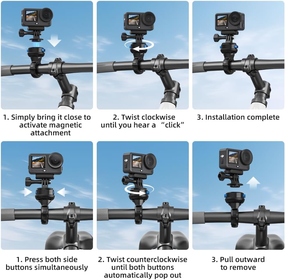 Magnetic Bike Bicycle Handlebar Mount, 360 Degree Rotation Motorcycle Handlebar Clamp Mount Compatible with GoPro Hero 13 12 11 10 Session DJI Action 6/5 Pro/4 and More Cameras