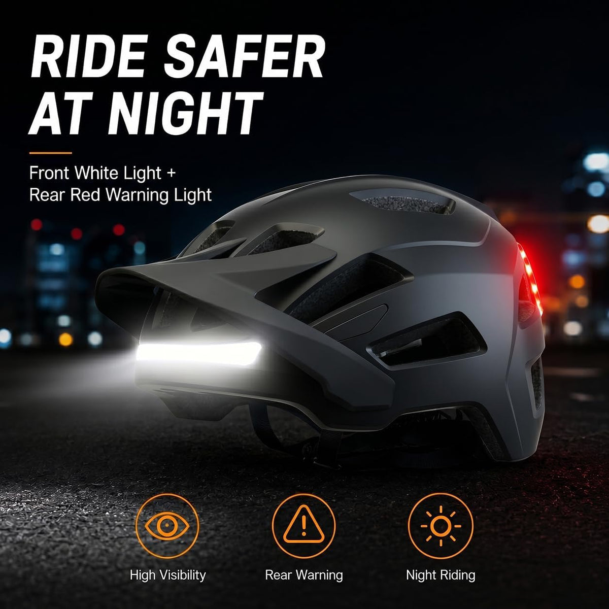 Bike Helmet, Helmets for Adults Men, Front and Back LED Lights Safe Certified MTB Road Bicycle Helmet with Adjustable Brim