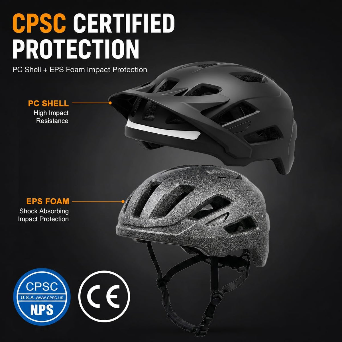Bike Helmet, Helmets for Adults Men, Front and Back LED Lights Safe Certified MTB Road Bicycle Helmet with Adjustable Brim