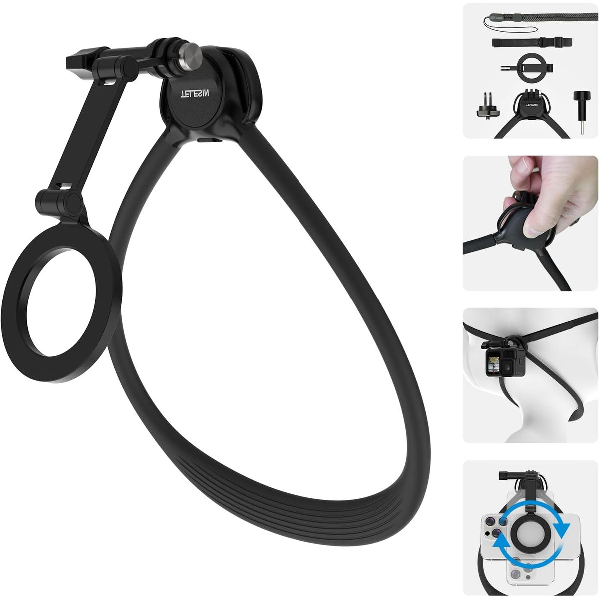 Neck Mount with Air Cushion, Adjustable Chest Strap and Neck Mount for Hands-Free POV Vlogging for GoPro Hero 13/12/11/10/9, Insta 360 X5/X4/Ace Pro 2 / Osmo 360 Nano Action 6/5 Pro/4/3