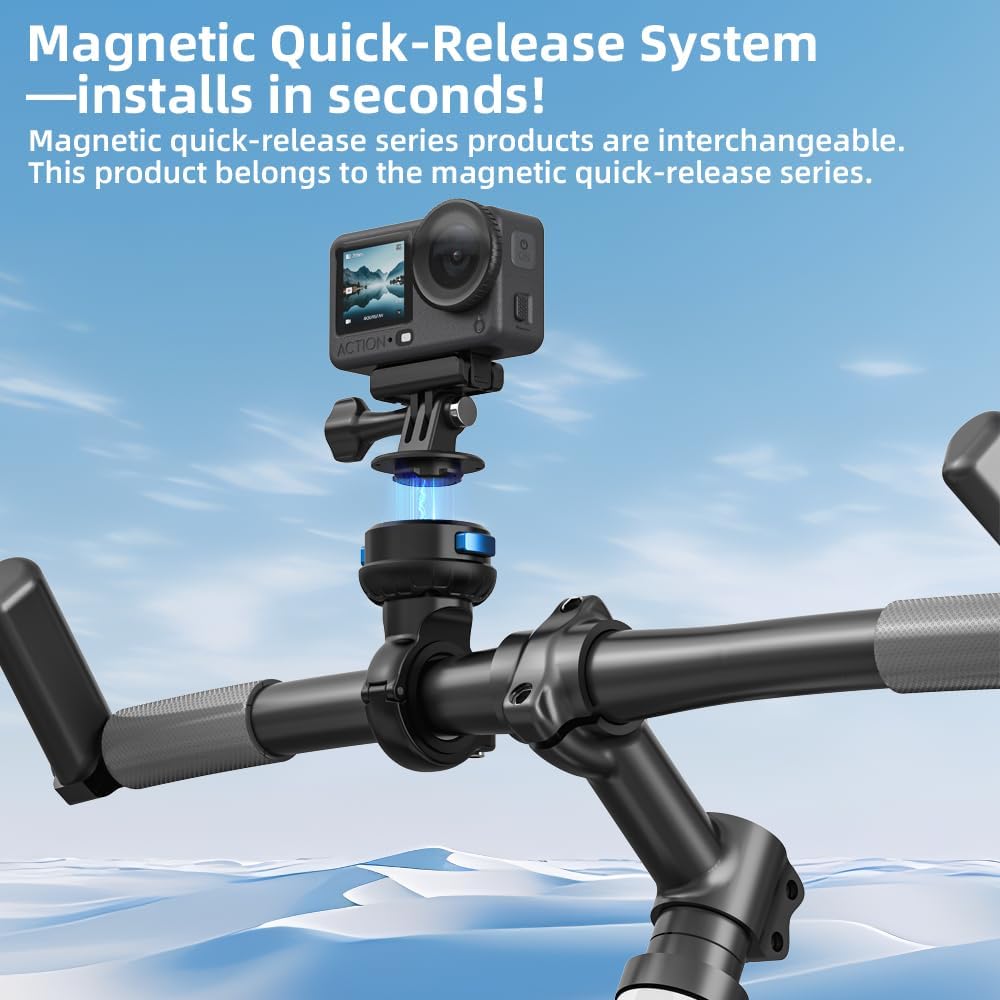 Magnetic Bike Bicycle Handlebar Mount, 360 Degree Rotation Motorcycle Handlebar Clamp Mount Compatible with GoPro Hero 13 12 11 10 Session DJI Action 6/5 Pro/4 and More Cameras