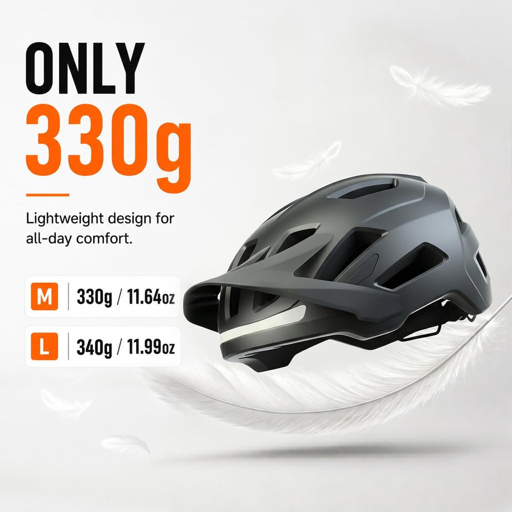 Bike Helmet, Helmets for Adults Men, Front and Back LED Lights Safe Certified MTB Road Bicycle Helmet with Adjustable Brim