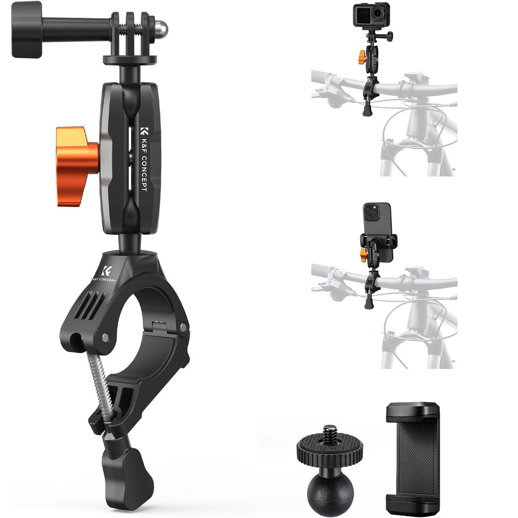 Bike Handlebar Bike Mount with 360° Dual Ball Head Camera Clamp