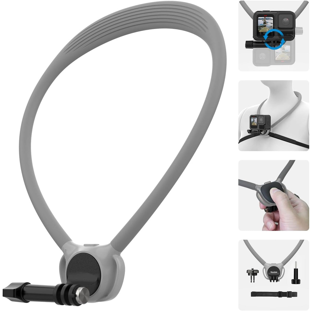 Neck Mount with Air Cushion, Adjustable Chest Strap and Neck Mount for Hands-Free POV Vlogging for GoPro Hero 13/12/11/10/9, Insta 360 X5/X4/Ace Pro 2 / Osmo 360 Nano Action 6/5 Pro/4/3