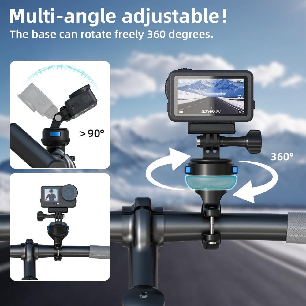 Magnetic Bike Bicycle Handlebar Mount, 360 Degree Rotation Motorcycle Handlebar Clamp Mount Compatible with GoPro Hero 13 12 11 10 Session DJI Action 6/5 Pro/4 and More Cameras