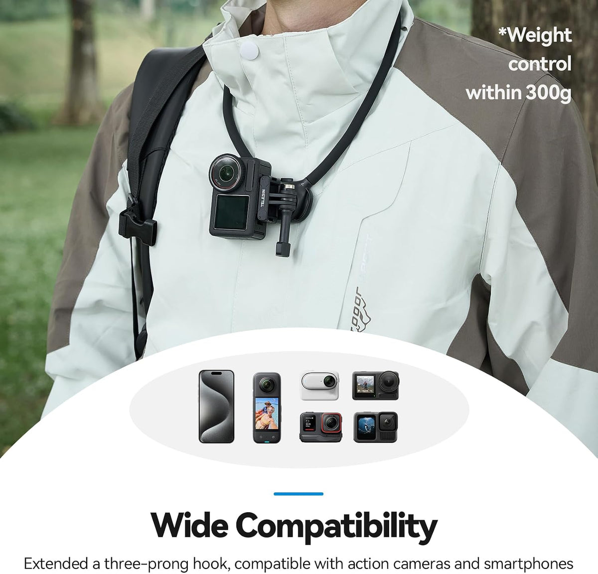 Neck Mount with Air Cushion, Adjustable Chest Strap and Neck Mount for Hands-Free POV Vlogging for GoPro Hero 13/12/11/10/9, Insta 360 X5/X4/Ace Pro 2 / Osmo 360 Nano Action 6/5 Pro/4/3
