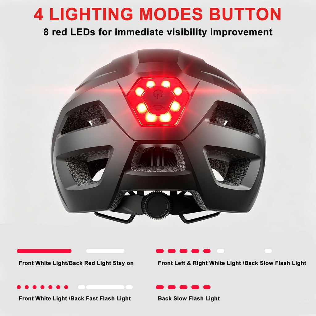 Bike Helmet, Helmets for Adults Men, Front and Back LED Lights Safe Certified MTB Road Bicycle Helmet with Adjustable Brim