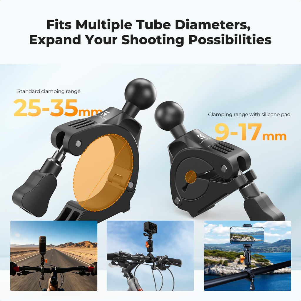 Bike Handlebar Bike Mount with 360° Dual Ball Head Camera Clamp