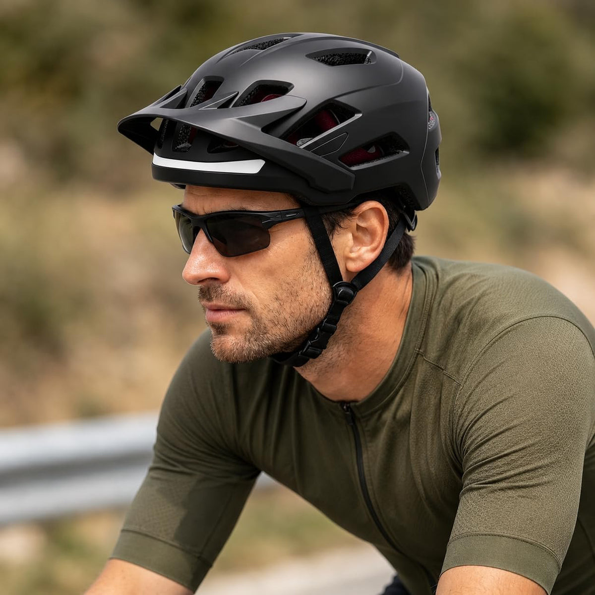 Bike Helmet, Helmets for Adults Men, Front and Back LED Lights Safe Certified MTB Road Bicycle Helmet with Adjustable Brim